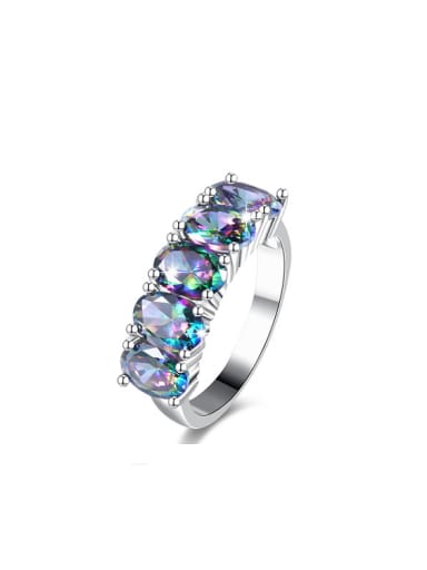Creative Purple Glass Stone White Gold Plated Ring