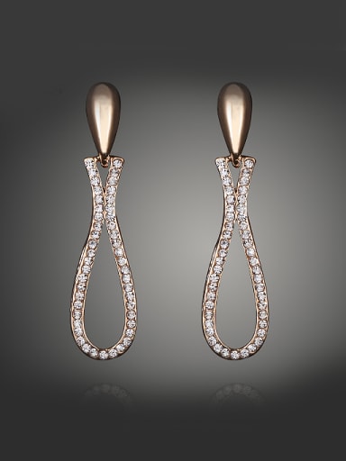 Champagne Gold Plated Hollow Water Drop Rhinestones Alloy Stud Earrings