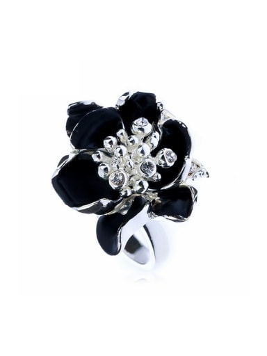 Exaggerated Cubic Rhinestones Black Flower Alloy Ring