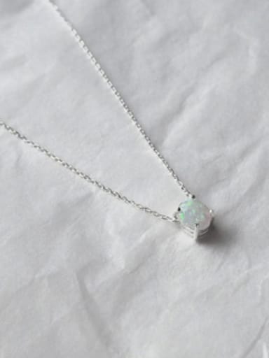 Fashion Little Oval Opal stone Silver Necklace