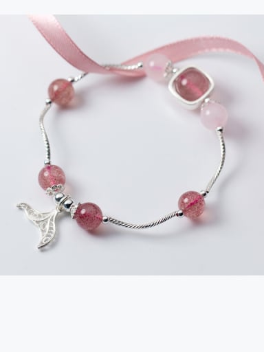 925 Sterling Silver With Silver Plated  and strawberry crystals Add-a-bead Bracelets