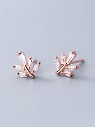 925 Sterling Silver With Cubic Zirconia Simplistic Leaf Stud Earrings