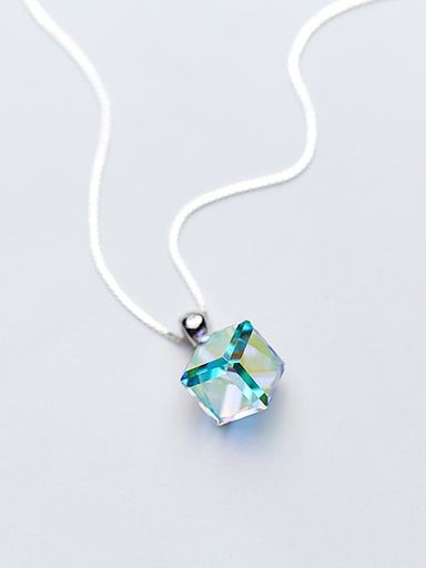 All-match Multi-color Square Shaped Crystal S925 Silver Pendant