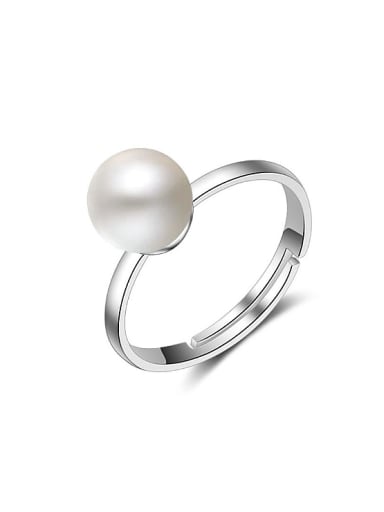 Simple White Imitation Pearl Copper Ring