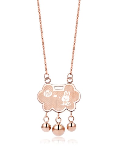 Chinese Wind Lock Stainless Steel Rose Gold Rabbit Necklace