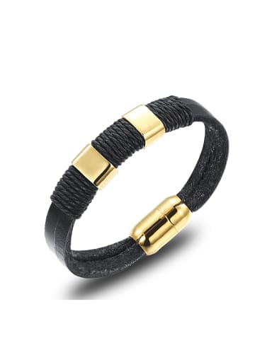 Simple Black Artificial Leather Sporty Men Bracelet