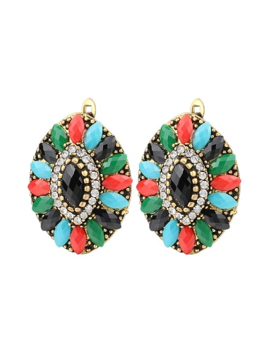 Ethnic style Oval Colorful Resin stones White Rhinestones Alloy Earrings