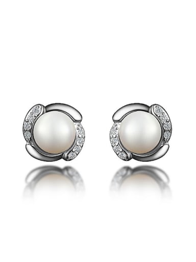 Fashion White Artificial Pearl Cubic Zirconias Stud Earrings