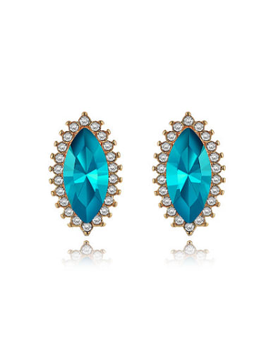 Blue Oval Shaped Austria Shaped Stud Earrings