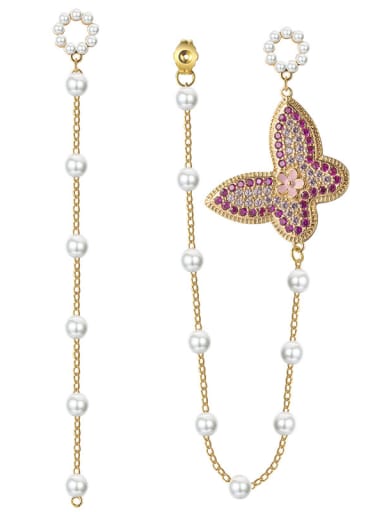 New fashions micro-inlay zircon butterflies pearls Tassel Earrings