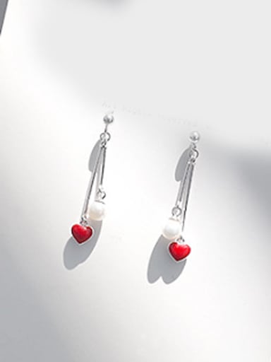 Fashion Freshwater Pearl Red Heart shaped Earrings