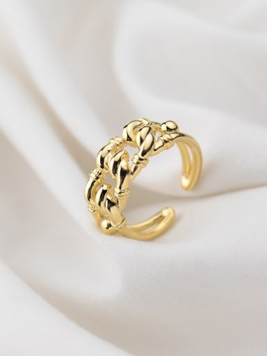 925 Sterling Silver With Gold Plated Simplistic Rope Double Layer Free Size Rings