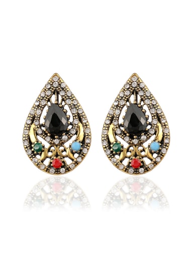 Water Drop shaped Resin stones Crystals Retro style Alloy Earrings