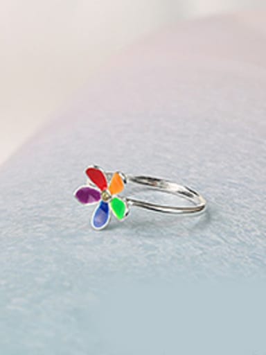 Fashion Colorful Flower Silver Women Ring
