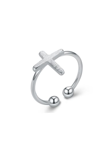 Cross Pattern Drawing Silver Opening Ring