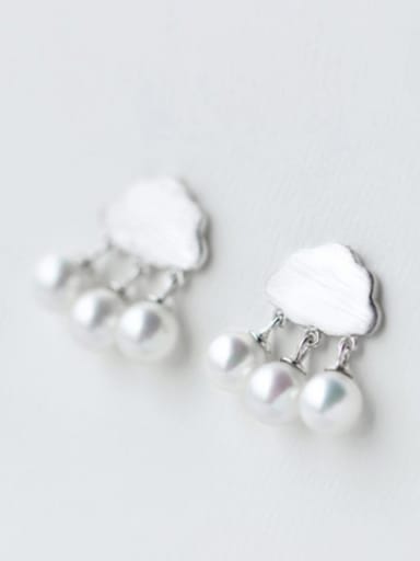 S925 silver fashion drawing cloud shell pearl drop earring