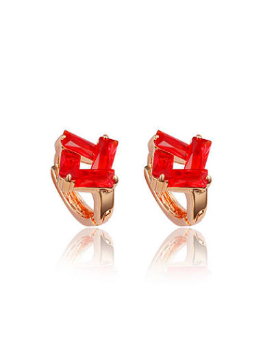 Red Square Shaped 18K Rose Gold Plated Clip Earrings