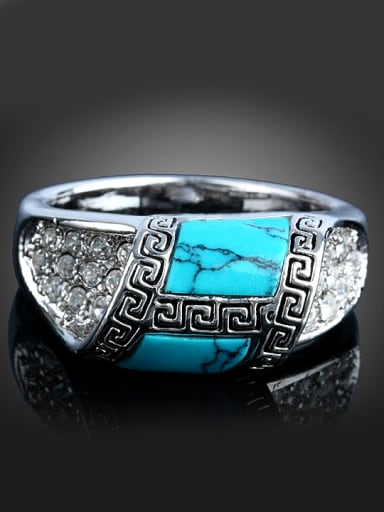 Personalized Retro style Turquoise stones Cubic Rhinestones Copper Ring