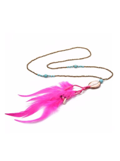 Retro Turquoise Feather Pendant Long Necklace