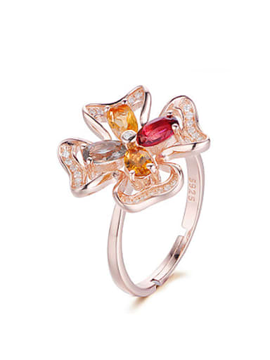 Rose Gold plated Multi-color Gemstones Flowery Multistone ring