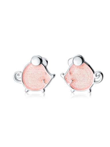 925 Sterling Silver With Platinum Plated Cute Mouse  Stud Earrings