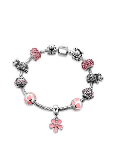 Pink Flower Shaped Enamel Beaded Bracelet