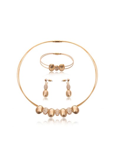 Alloy Imitation-gold Plated Fashion Rhinestones Oval shaped Three Pieces Jewelry Set