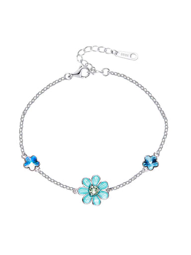 Fashion austrian Crystals Flowers 925 Silver Bracelet