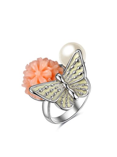 Personality Butterfly Shaped White Gold Plated Resin Ring