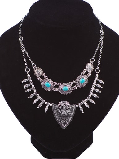 Bohemia style Turquoise stones Double Layers Alloy Necklace