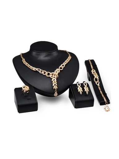 Alloy Imitation-gold Plated Fashion Leaf-shaped Four Pieces Jewelry Set