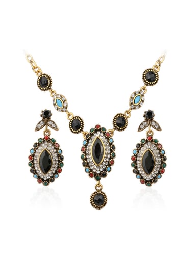 Antique Gold Plated Bohemia style Resin stones Alloy Two Pieces Jewelry Set