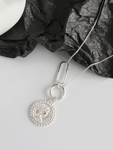 925 Sterling Silver With Silver Plated Simplistic Square&Circle Necklaces