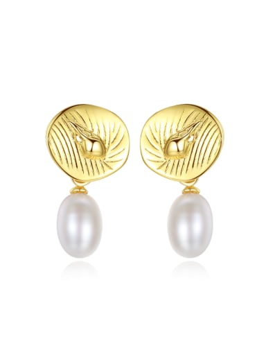 Sterling silver plated-18k gold natural pearl conch Earrings