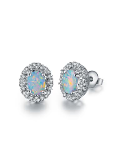 White-Opal Platinum-plated ear stud earrings 6MM
