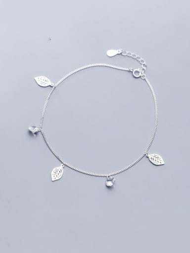 925 Sterling Silver With Platinum Plated Fashion Leaf Anklets