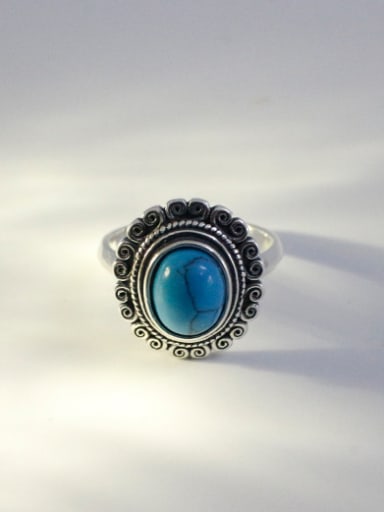 Retro style Oval Turquoise stone Silver Opening Ring