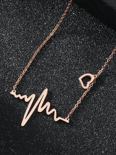 Simple Heart Rate Titanium Rose Gold Plated Necklace