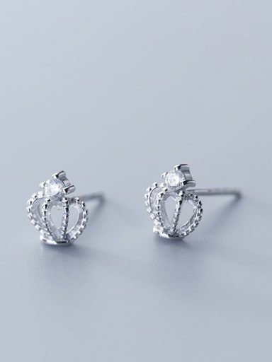 925 Sterling Silver With Silver Plated Personality Crown Stud Earrings