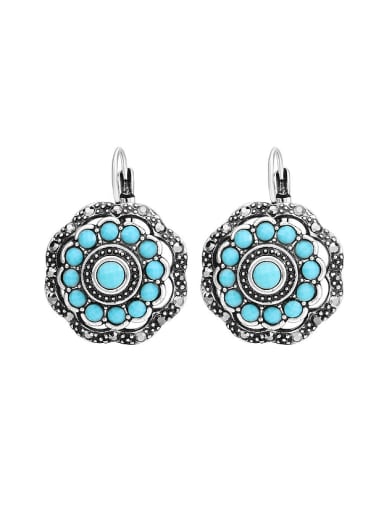 Personalized Turquoise stones Grey Crystals Alloy Earrings
