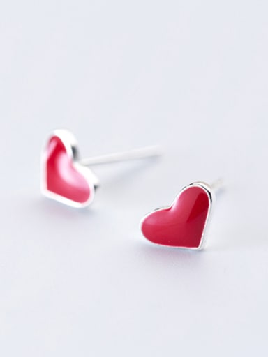 Fresh Red Heart Shaped S925 Silver Glue Stud Earrings