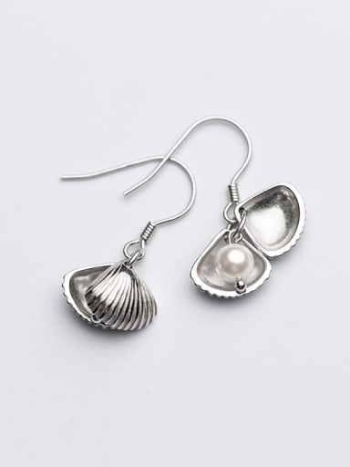 Elegant Shell Shaped Artificial Pearl Silver Drop Earrings