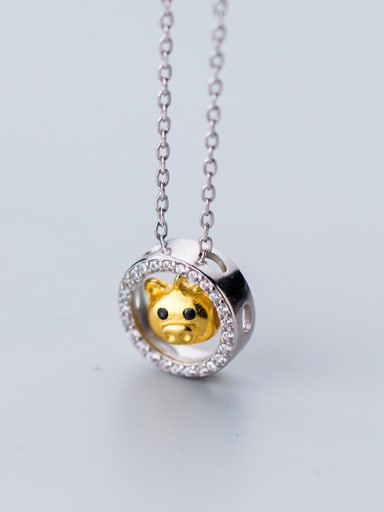 925 Sterling Silver With Cubic Zirconia cute pig Necklaces