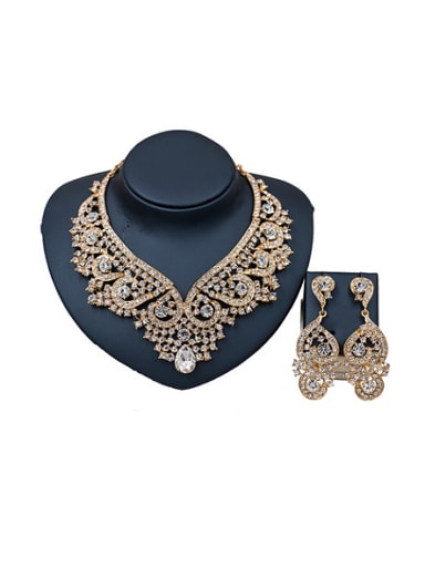 2018 Exaggerated Cubic Glass Rhinestones Two Pieces Jewelry Set