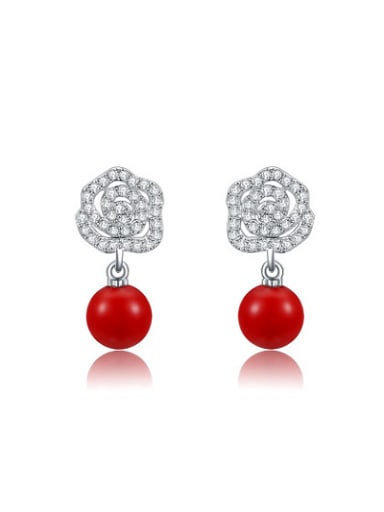 Red Artificial Pear Flower Shaped Drop Earrings