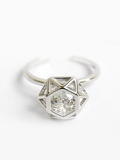 Exaggerated Diamond-shaped Silver Opening Ring