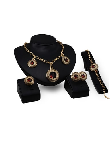 Alloy Imitation-gold Plated Vintage style Artificial Stones Round-shaped Four Pieces Jewelry Set