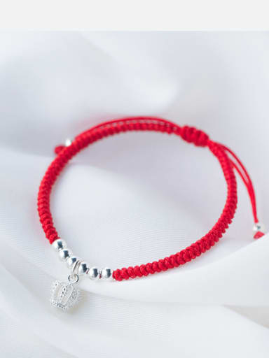 Sterling silver Crown hand-woven red thread bracelet
