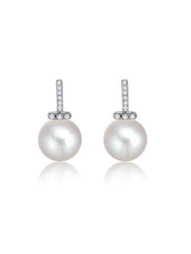 Fashion White Gold Plated Artificial Pearl Drop Earrings