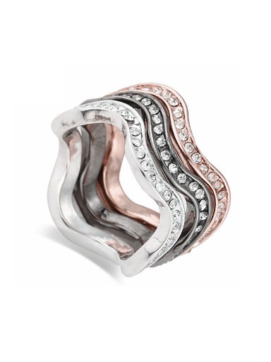 Simple Three-in-one Rhinestones Triple Color Plated Alloy Ring
